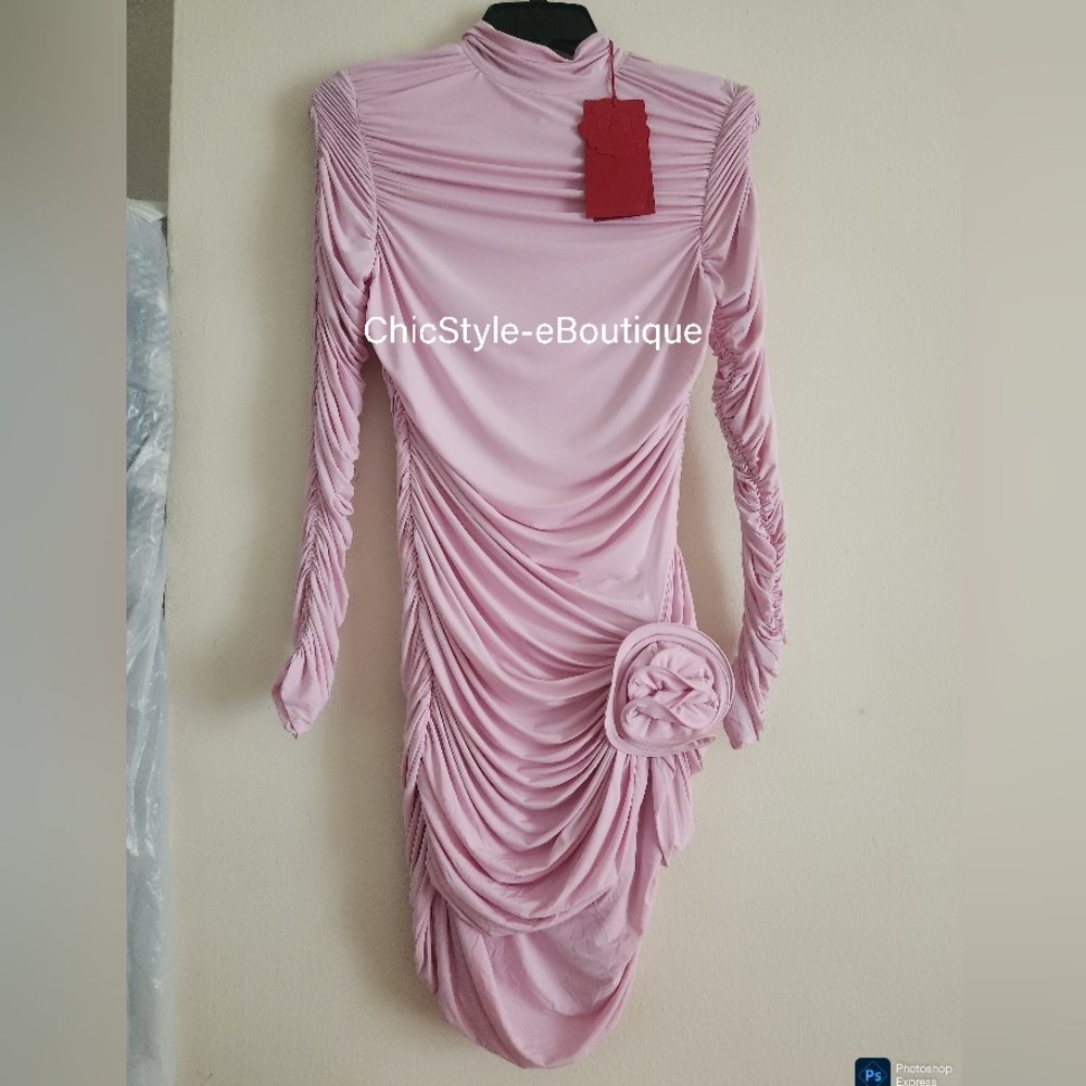 H&M x Magda Butrym Pink Long Sleeve Ruched Mini Dress - Picture 7 of 13